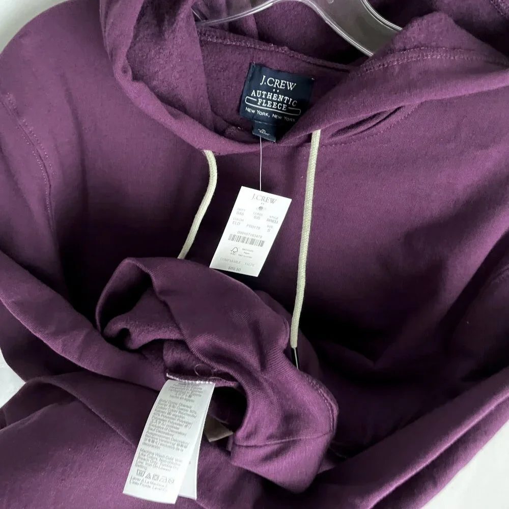 NWT J. Crew Mens Giza Fleece Hoodie Size S Purple Unisex